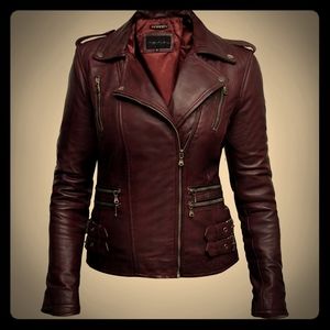 Women's Real Leather Biker Jacket Vintage Style